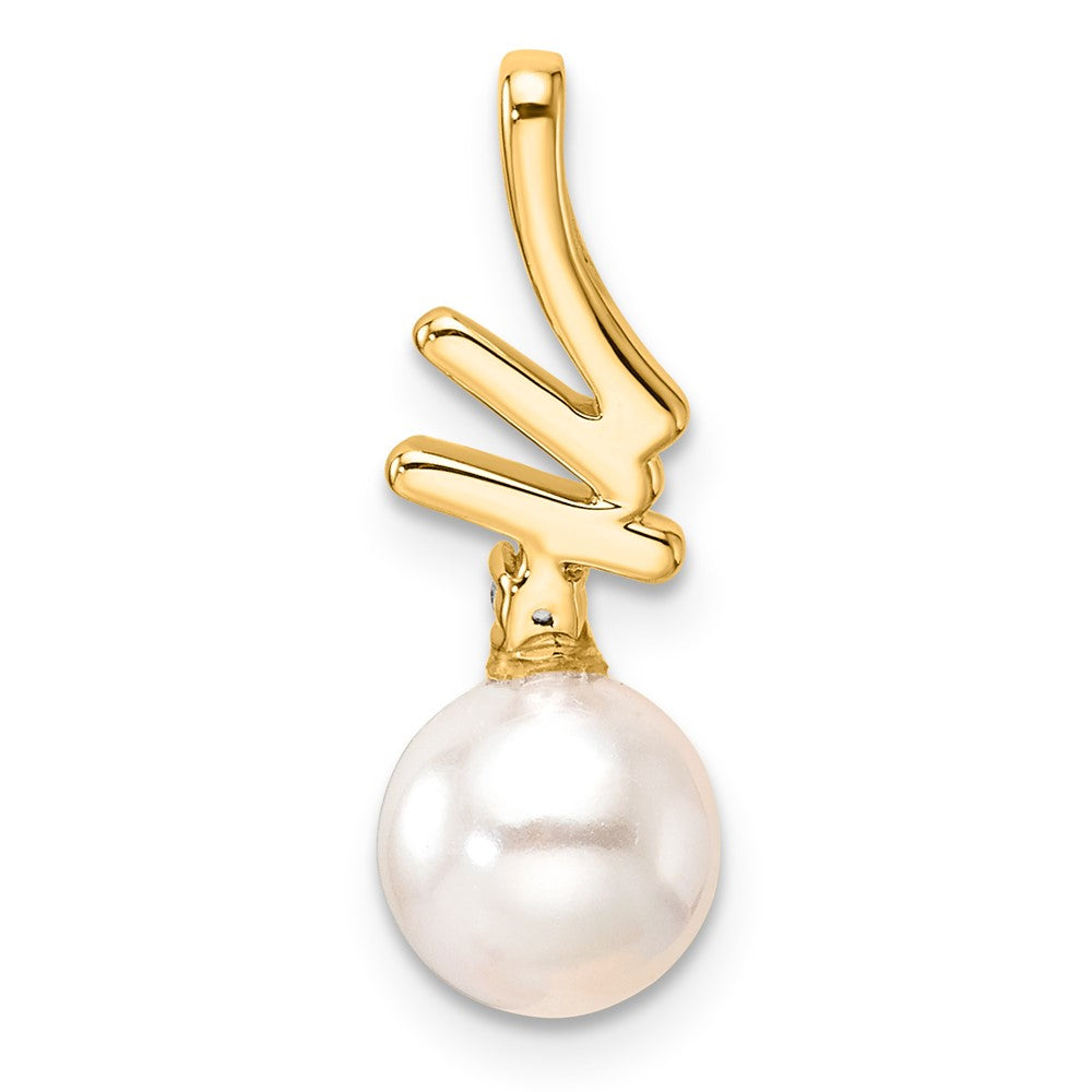 14K Polished 1/10 carat Diamond and White Freshwater Cultured Pearl Chain Slide