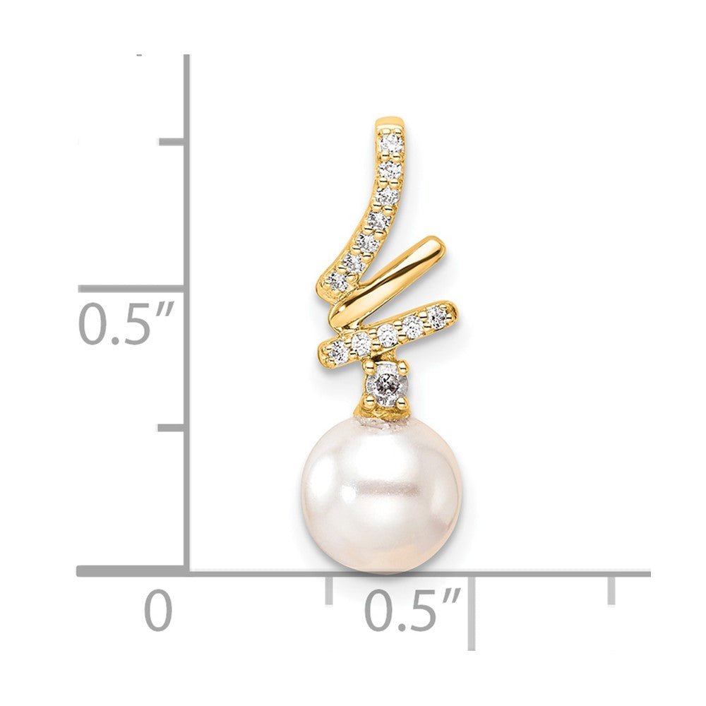 14K Polished 1/10 carat Diamond and White Freshwater Cultured Pearl Chain Slide