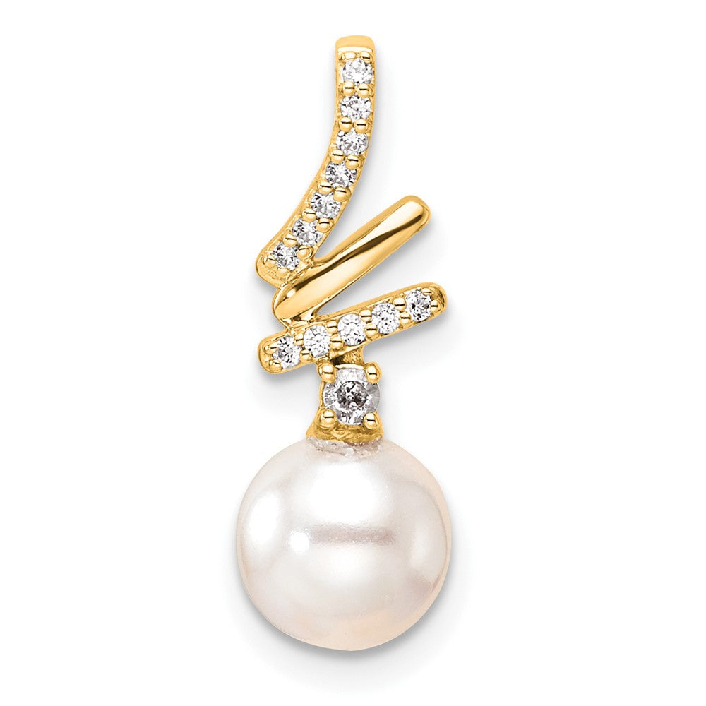 14K Polished 1/10 carat Diamond and White Freshwater Cultured Pearl Chain Slide