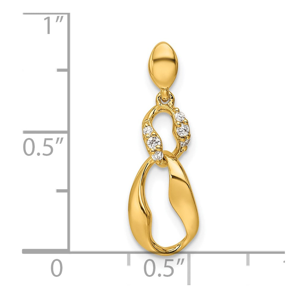 14K Polished 1/20 carat Diamond Wavy Oval Dangle Pendant