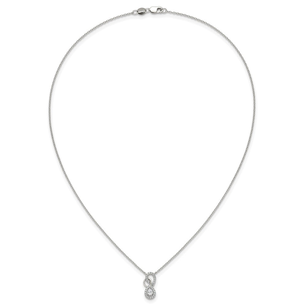 14K White Gold Polished 1/4 carat Diamond Fancy Infinity 18 inch Necklace