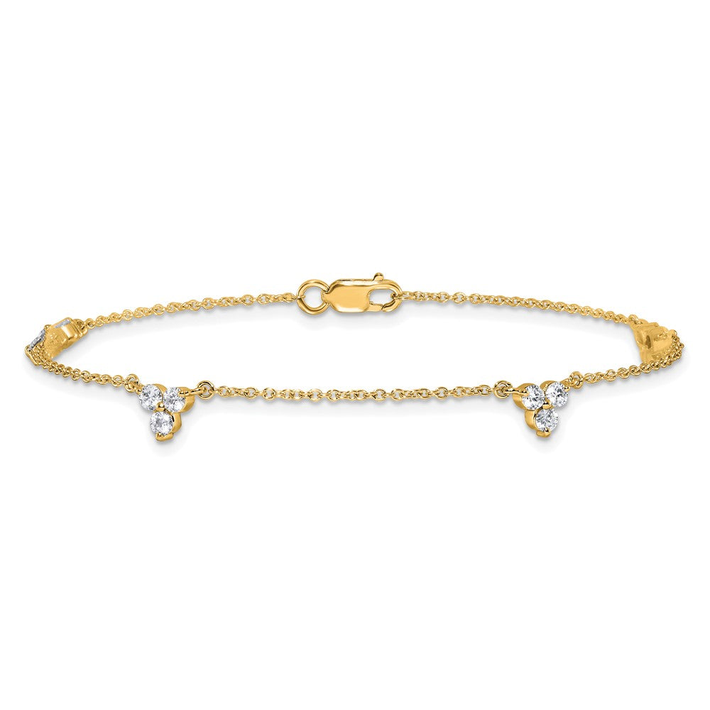 14k Complete 5/8 carat Diamond 3-Stone Cluster 4-Station 7 inch Bracelet
