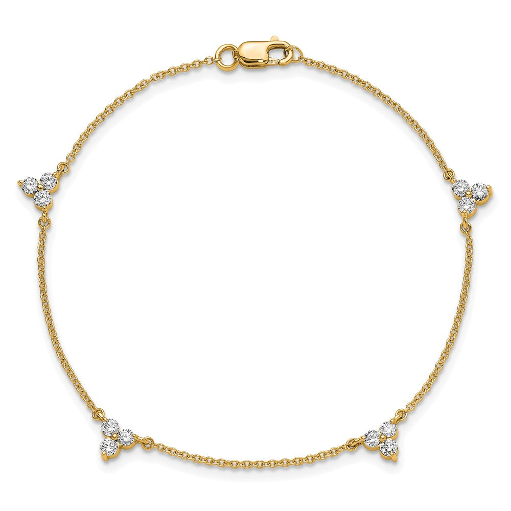 14k Complete 5/8 carat Diamond 3-Stone Cluster 4-Station 7 inch Bracelet