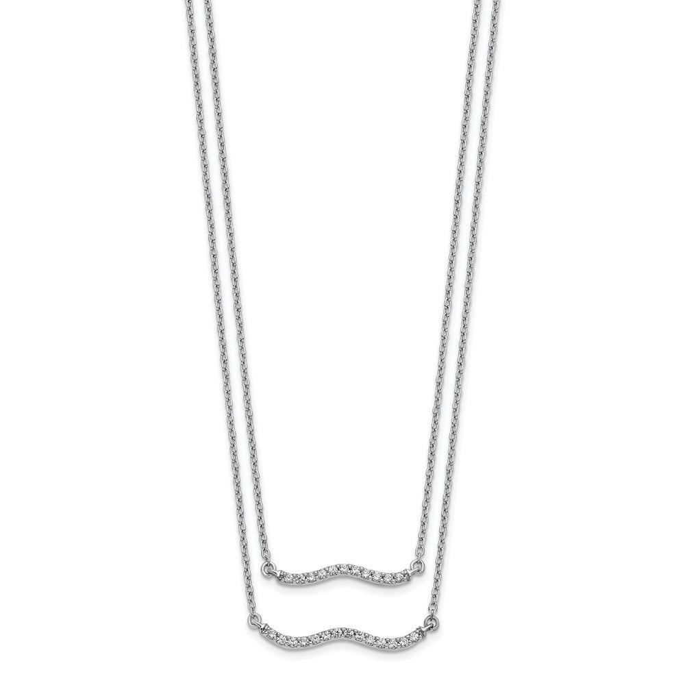 14k White Gold 1/4 carat Diamond Wavy Bar Double Strand 18 inch Necklace