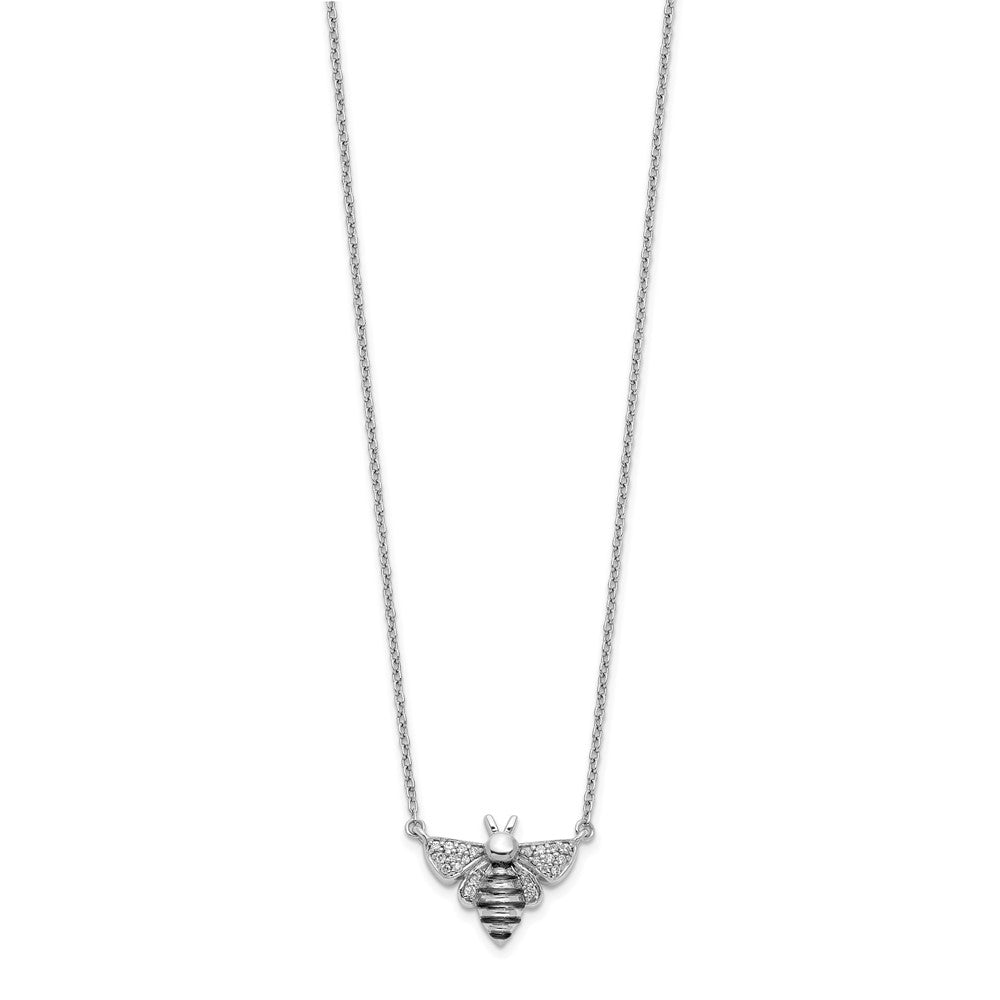 14k White Gold with Black Rhodium 1/10 carat Diamond Bee 18 inch Necklace