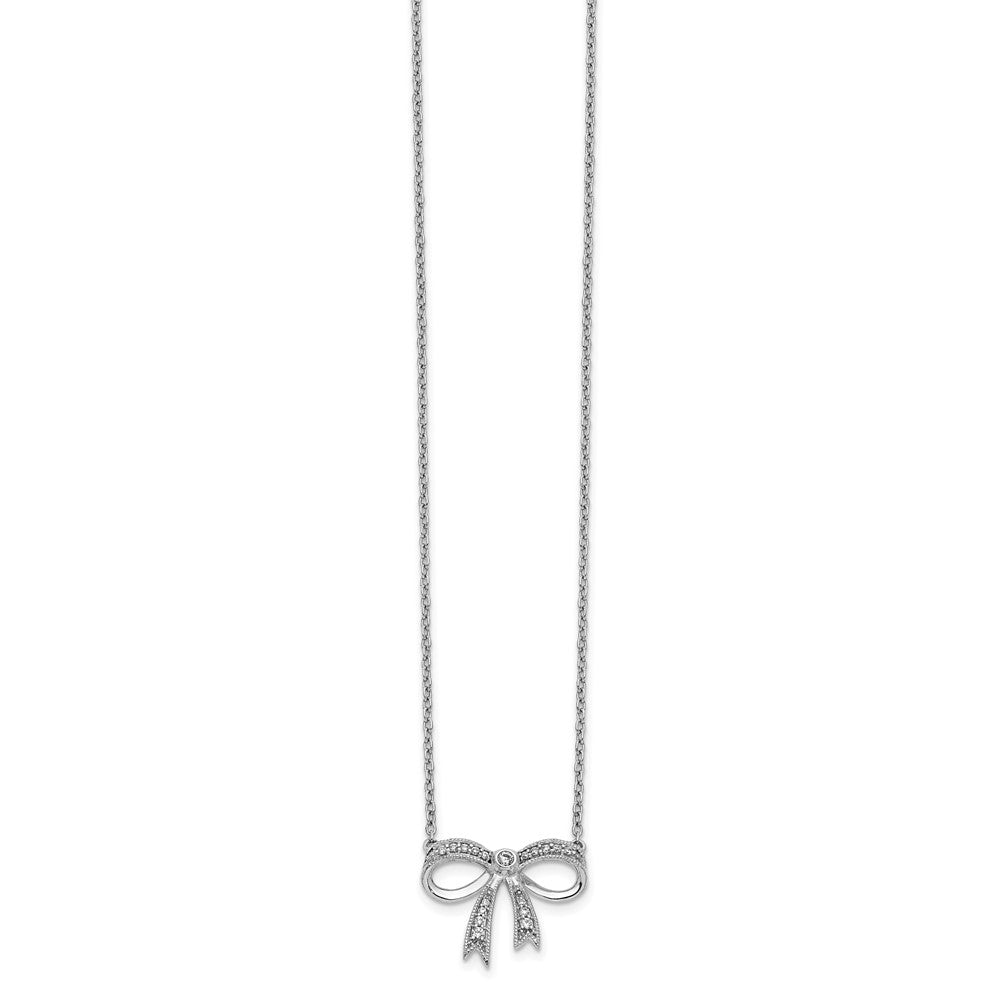 14k White Gold 1/10 carat Diamond Bow 18 inch Necklace