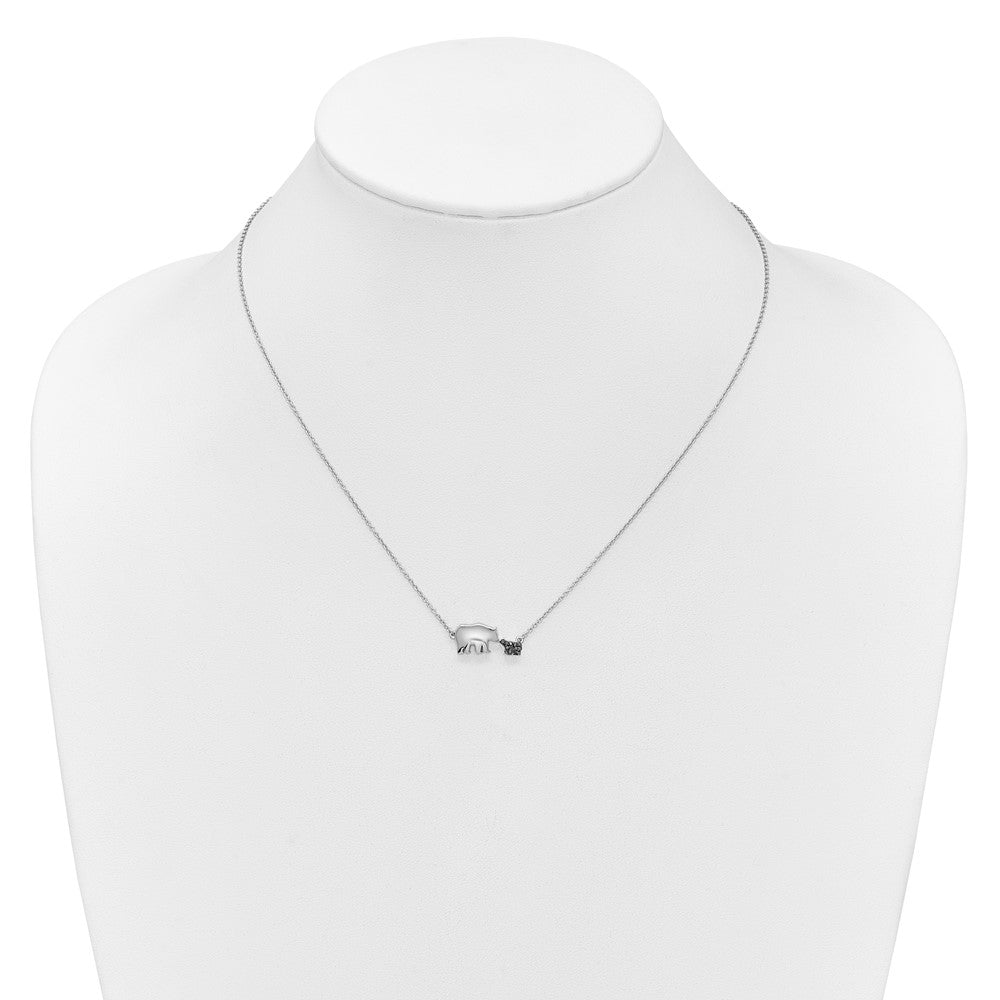 14k White Gold 1/20 carat Black Diamond Mother and Baby Bear 18 in Necklace