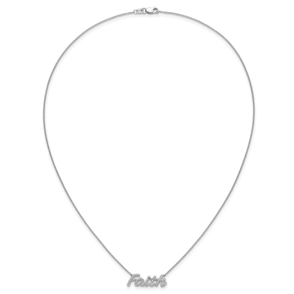 14k White Gold 1/4 carat Diamond FAITH Script 18 inch Necklace