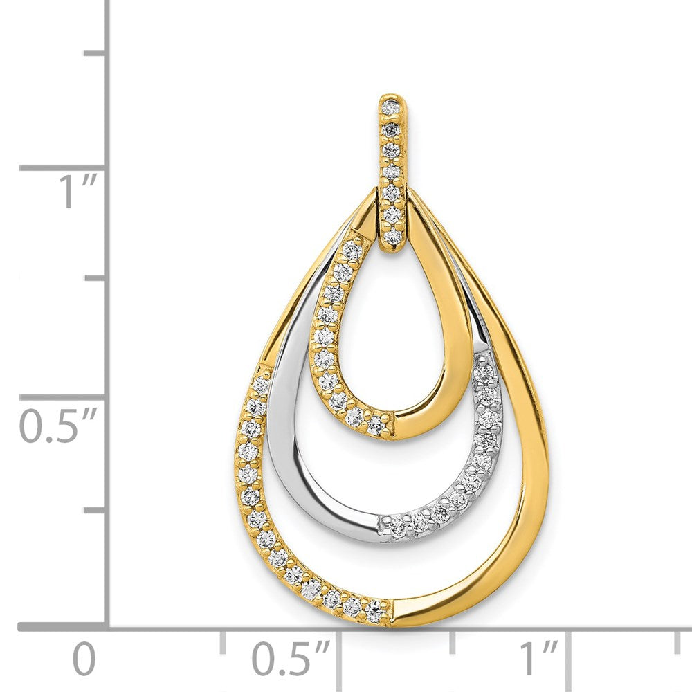14k Two-tone Polished 1/4 carat Diamond Triple Teardrop Pendant