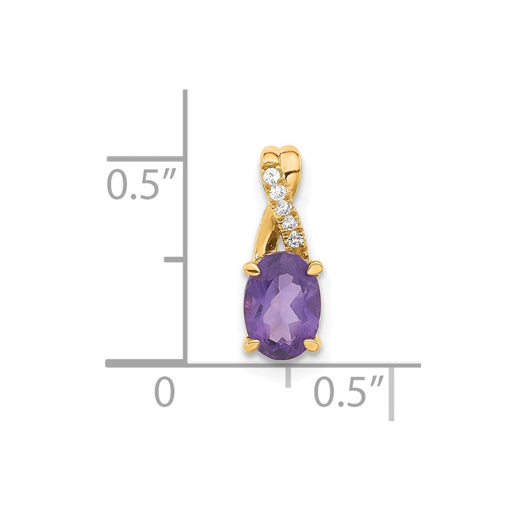 14k 7x5 Oval February/Amethyst and Diamond Pendant