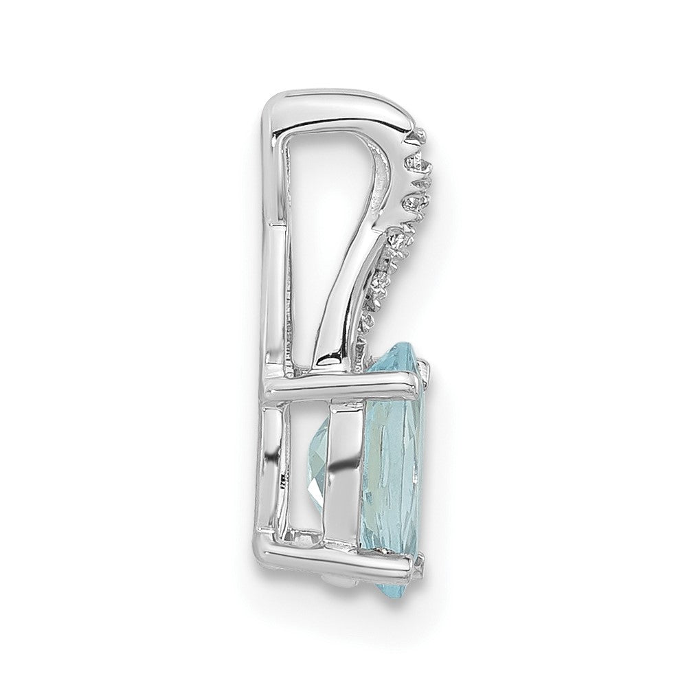14K White Gold 7x5 Oval March/Aquamarine and Diamond Pendant