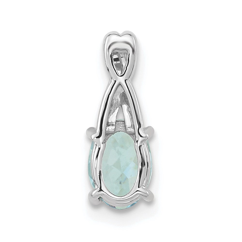 14K White Gold 7x5 Oval March/Aquamarine and Diamond Pendant