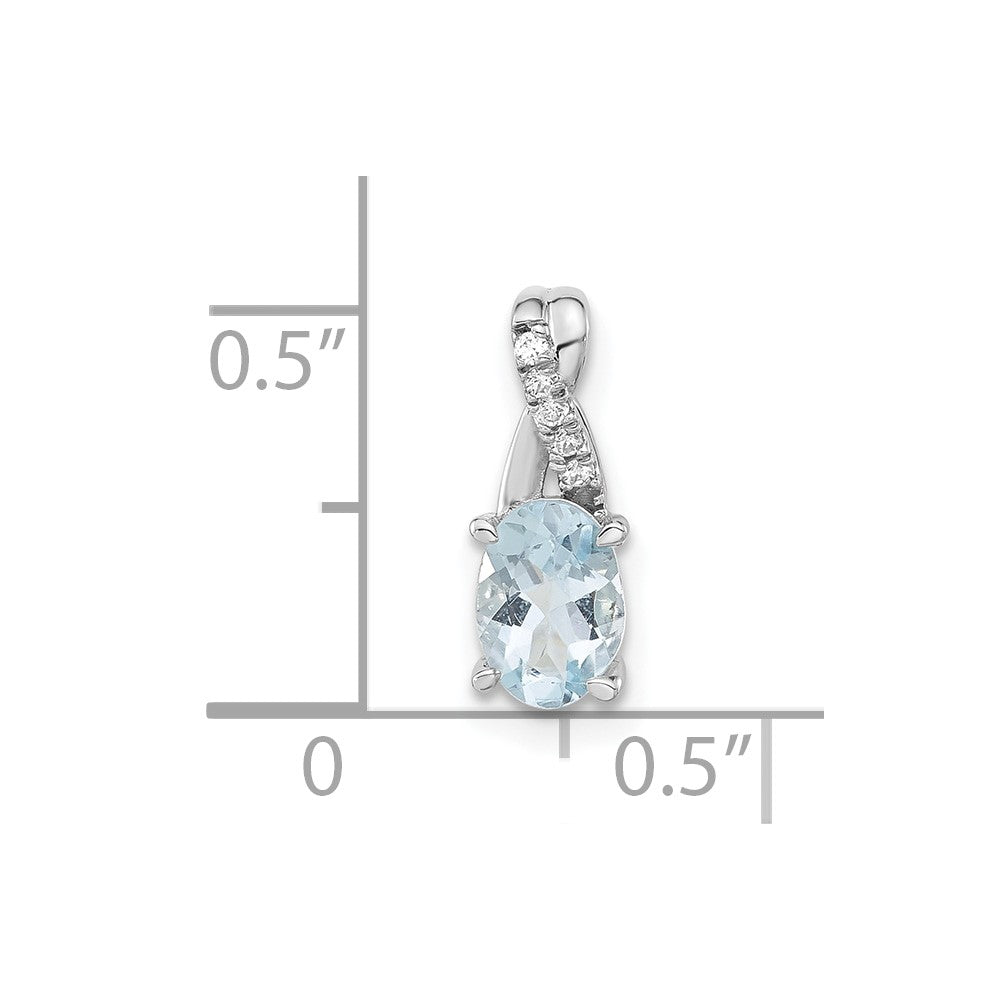 14K White Gold 7x5 Oval March/Aquamarine and Diamond Pendant