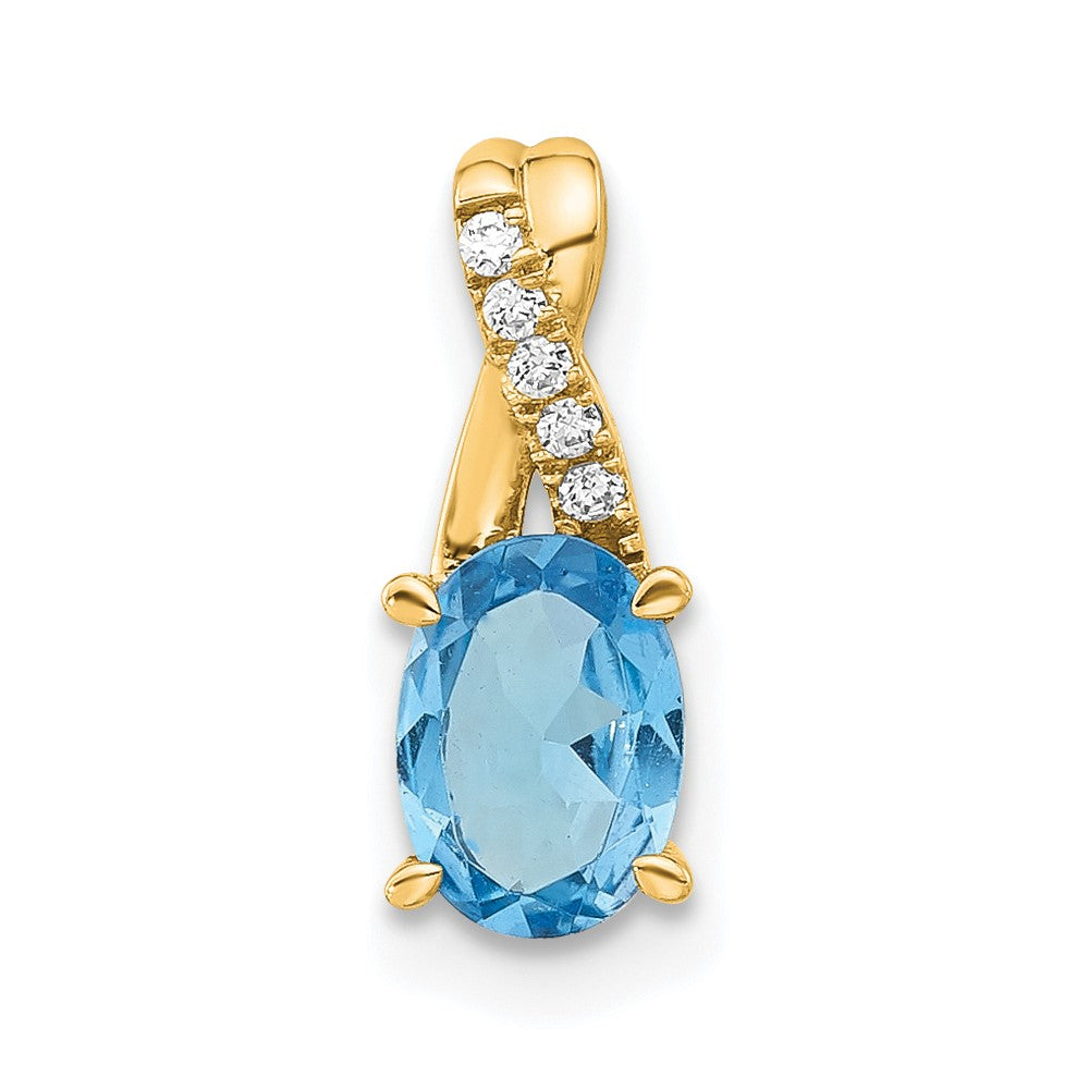 14k 7x5 Oval December/Blue Topaz and Diamond Pendant