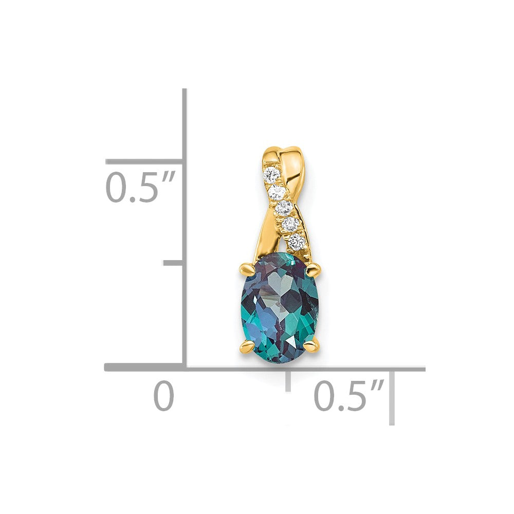 14k 7x5 Oval June/Lab Created Alexandrite and Diamond Pendant