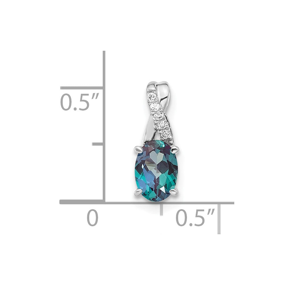 14K White Gold 7x5 Oval June/Lab Created Alexandrite and Diamond Pendant