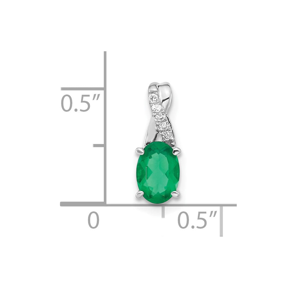 14K White Gold 7x5 Oval May/Lab Created Emerald and Diamond Pendant