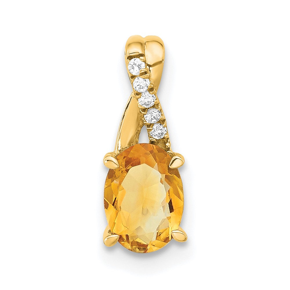 14k 7x5 Oval November/Citrine and Diamond Pendant