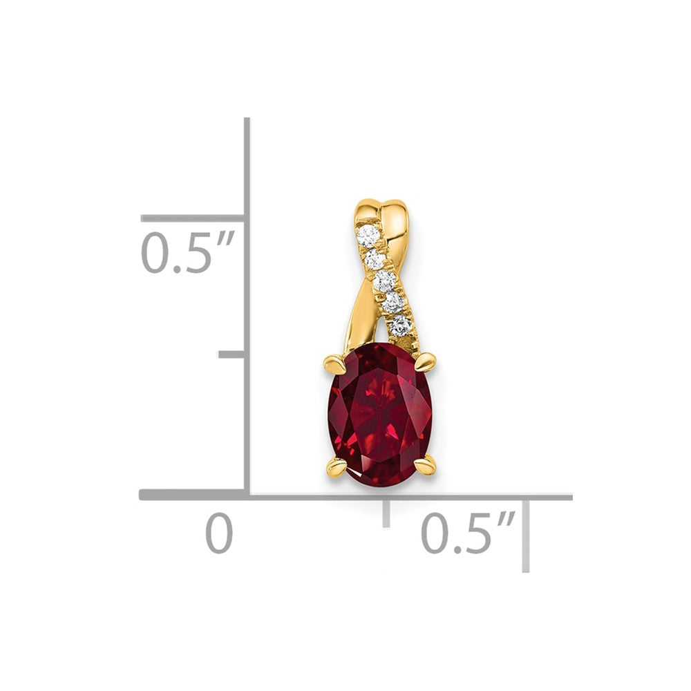 14k 7x5 Oval July/Lab Created Ruby and Diamond Pendant