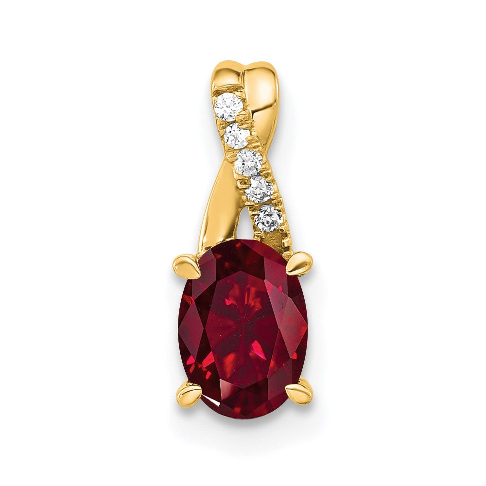 14k 7x5 Oval July/Lab Created Ruby and Diamond Pendant