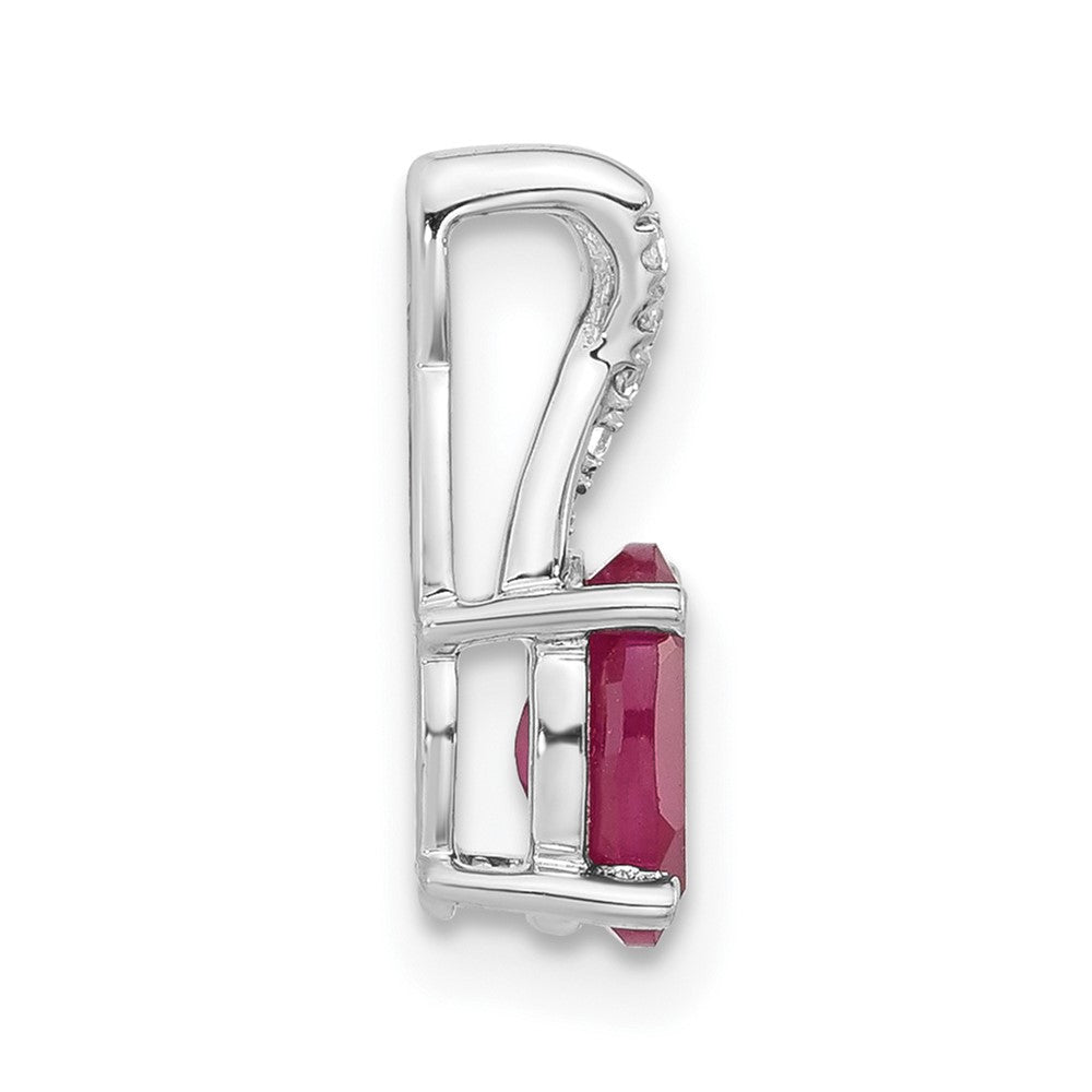 14K White Gold 7x5 Oval July/Lab Created Ruby and Diamond Pendant