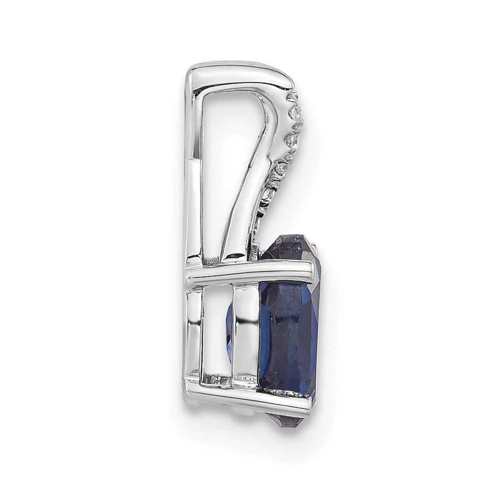 14K White Gold 7x5 Oval September/Lab Created Sapphire and Diamond Pendant