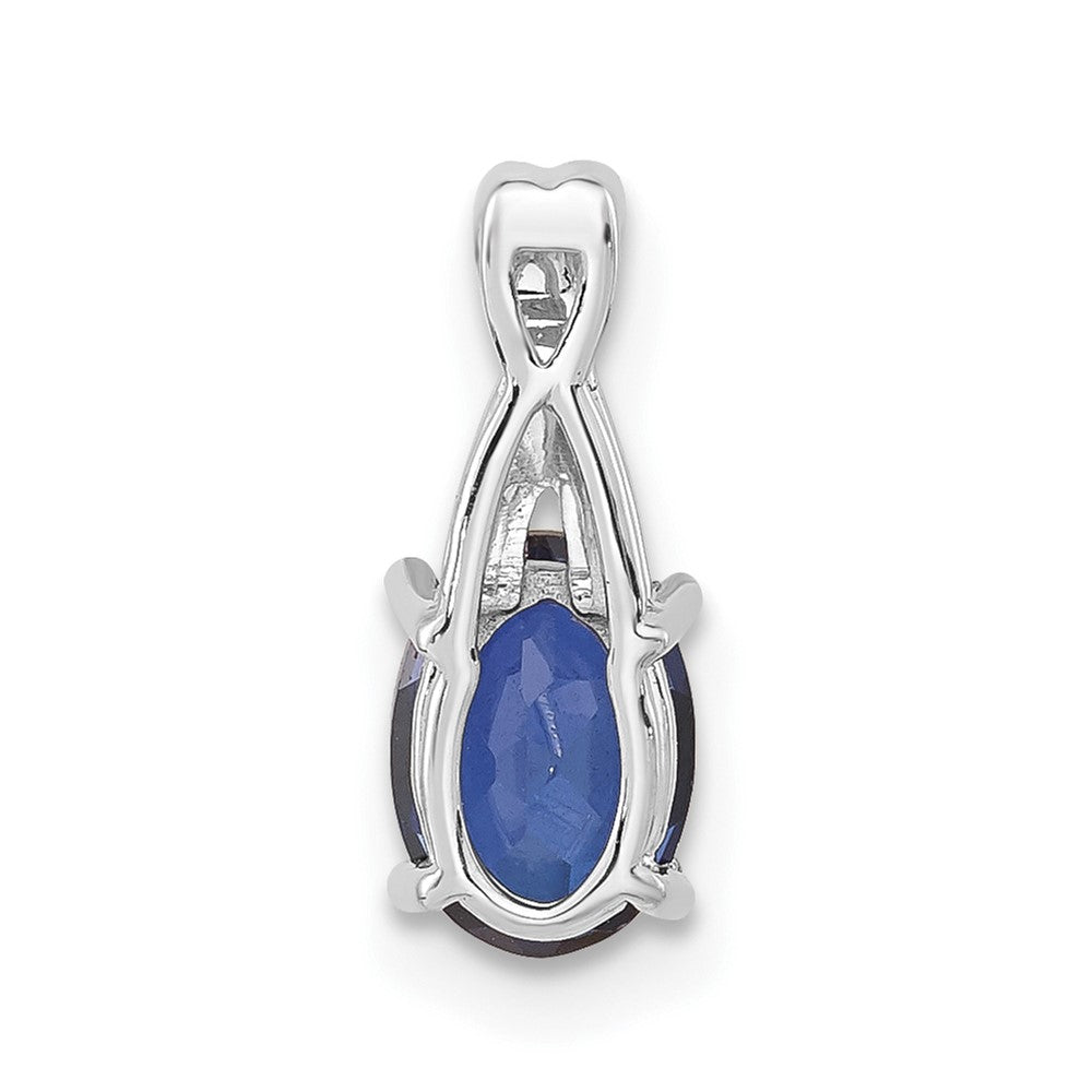 14K White Gold 7x5 Oval September/Lab Created Sapphire and Diamond Pendant