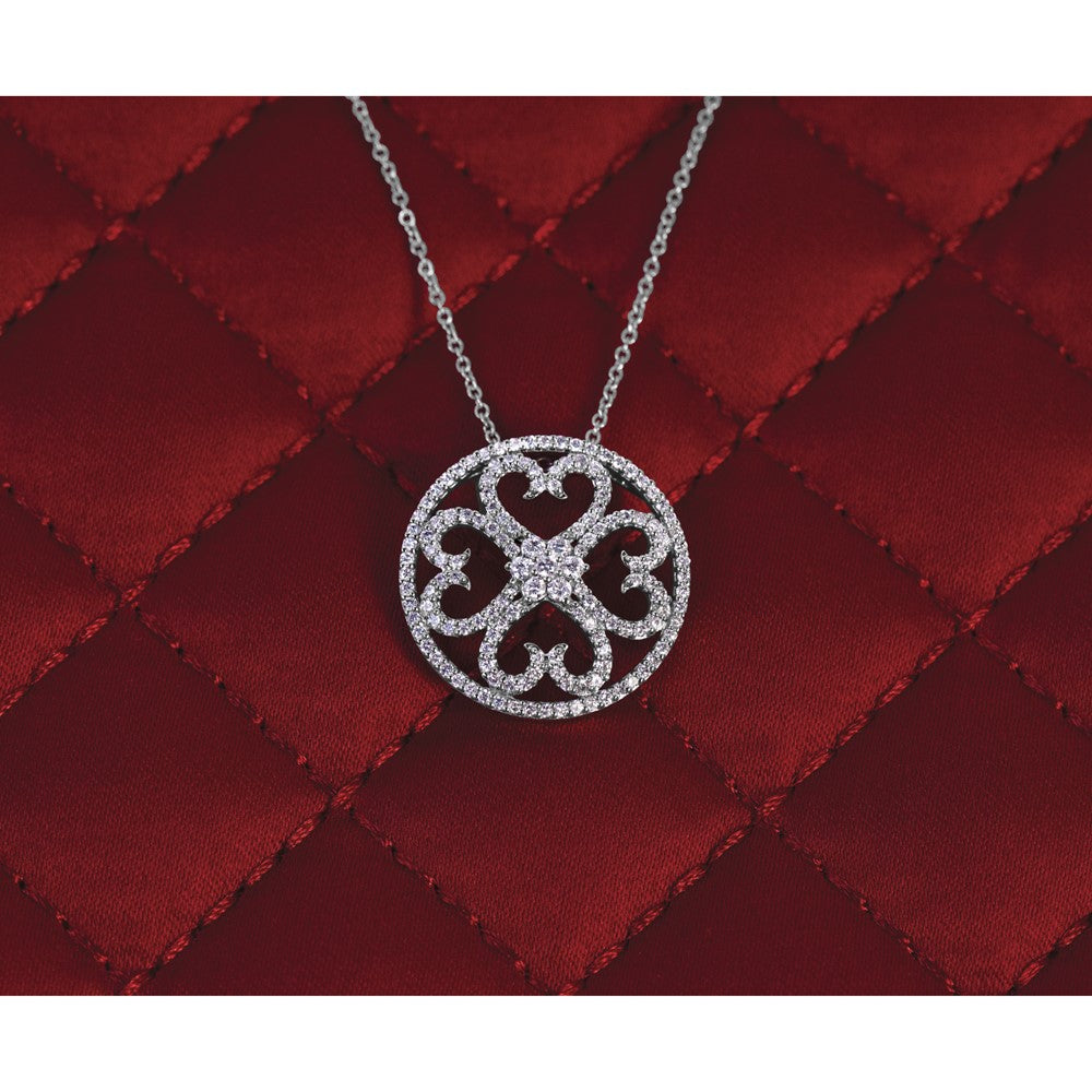 14k White Gold 1/2 carat Diamond Vintage Hearts Pendant 18 inch Necklace