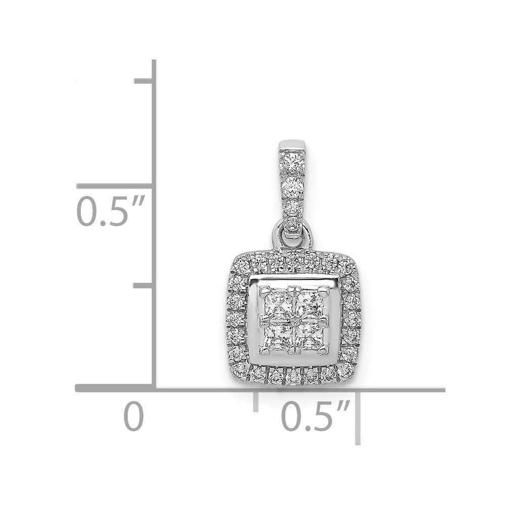 14k White Gold 1/3 carat Diamond Square Halo Cluster Pendant
