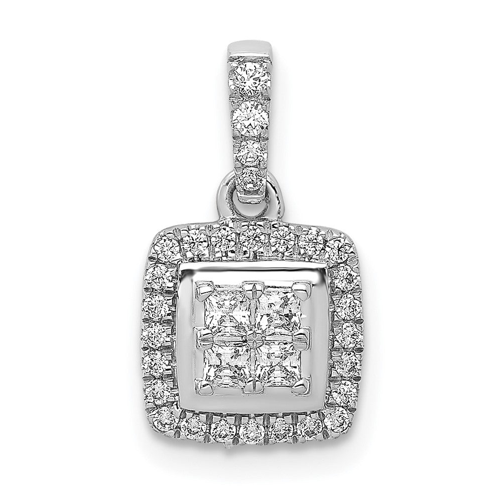 14k White Gold 1/3 carat Diamond Square Halo Cluster Pendant