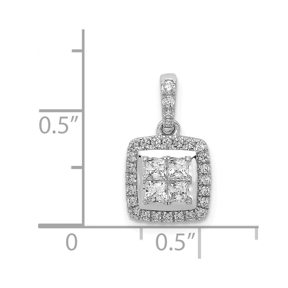14k White Gold 1/2 carat Diamond Square Halo Cluster Pendant