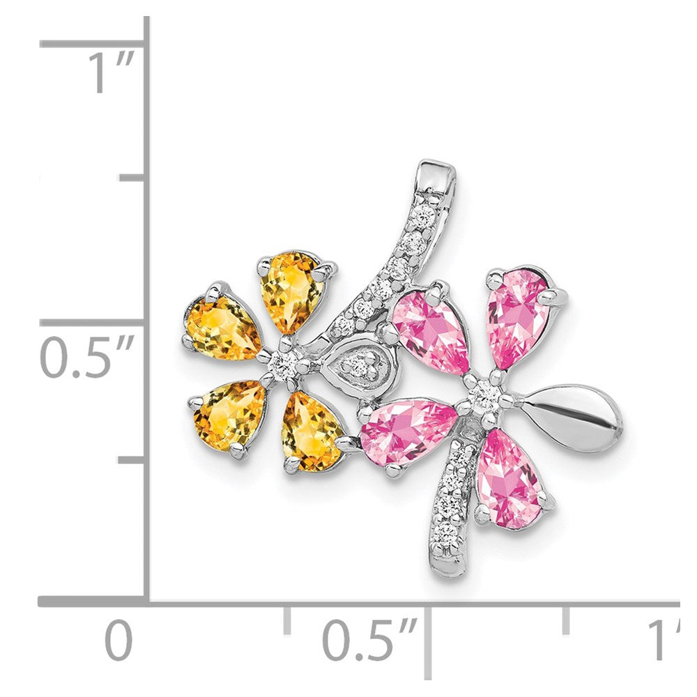 14k White Gold Diamond and Pear Citrine/Pink Tourmaline Flower Pendant