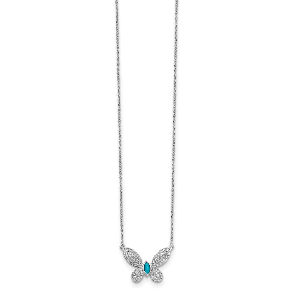 14k White Gold 1/3 carat Diamond and Turquoise Butterfly 18 inch Necklace