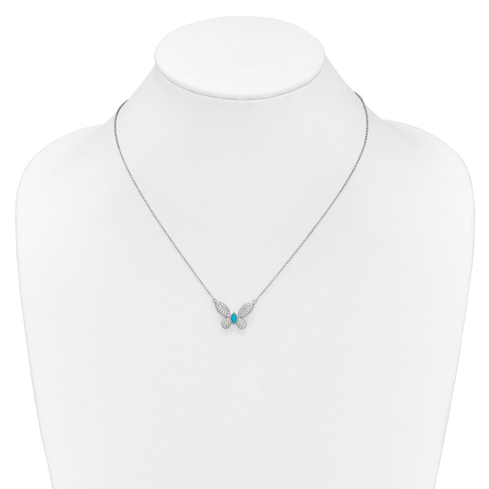 14k White Gold 1/3 carat Diamond and Turquoise Butterfly 18 inch Necklace