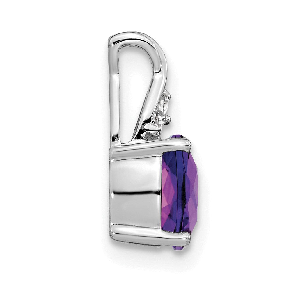 14k White Gold 7mm Cushion Checkerboard February/Amethyst and Diamond Pendant