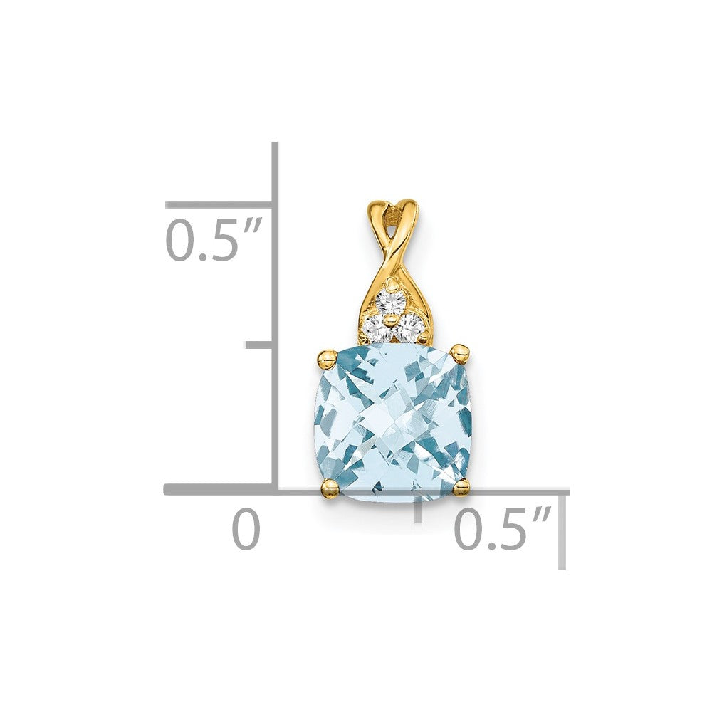 14k 7mm Cushion Checkerboard March/Aquamarine and Diamond Pendant