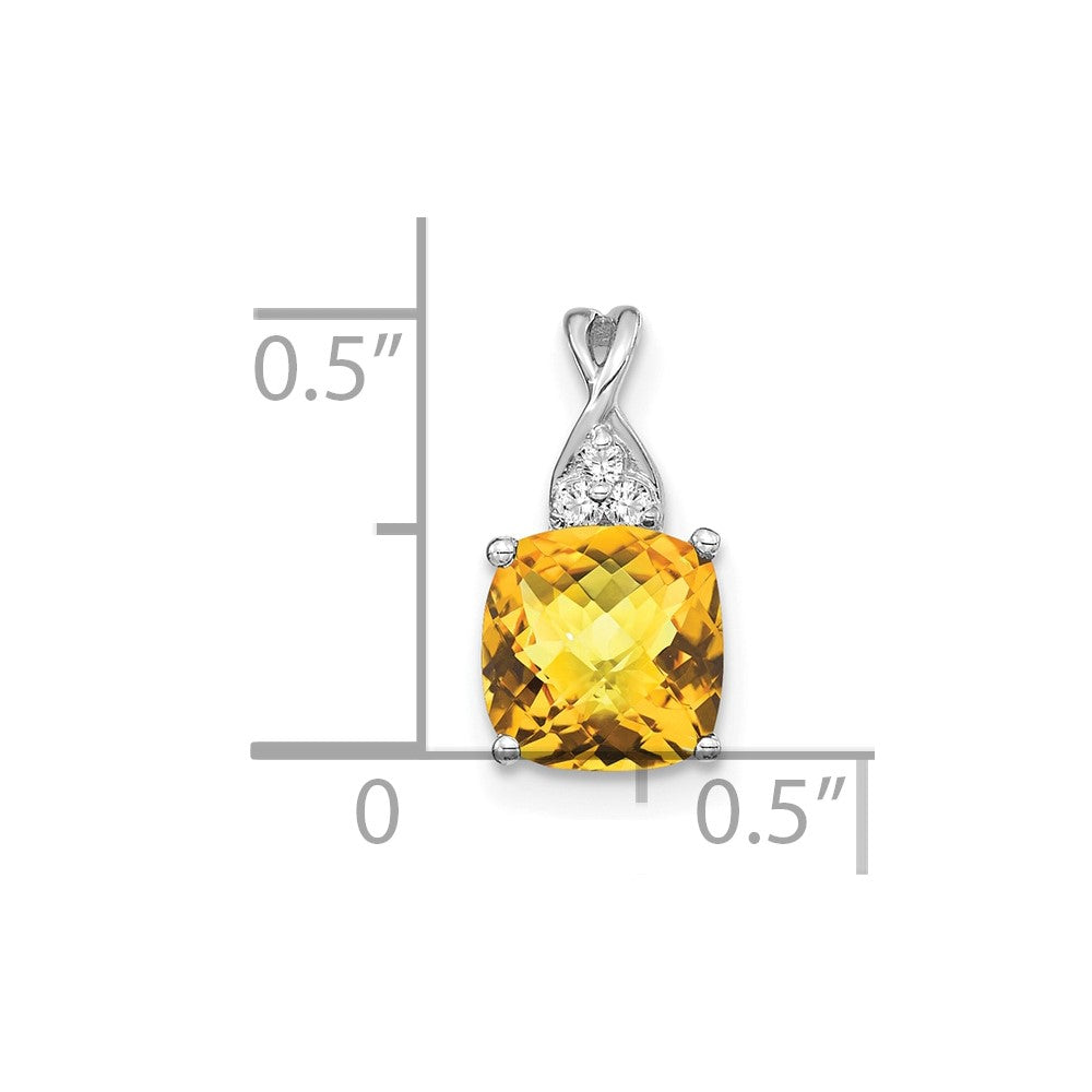 14k White Gold 7mm Cushion Checkerboard November/Citrine and Diamond Pendant