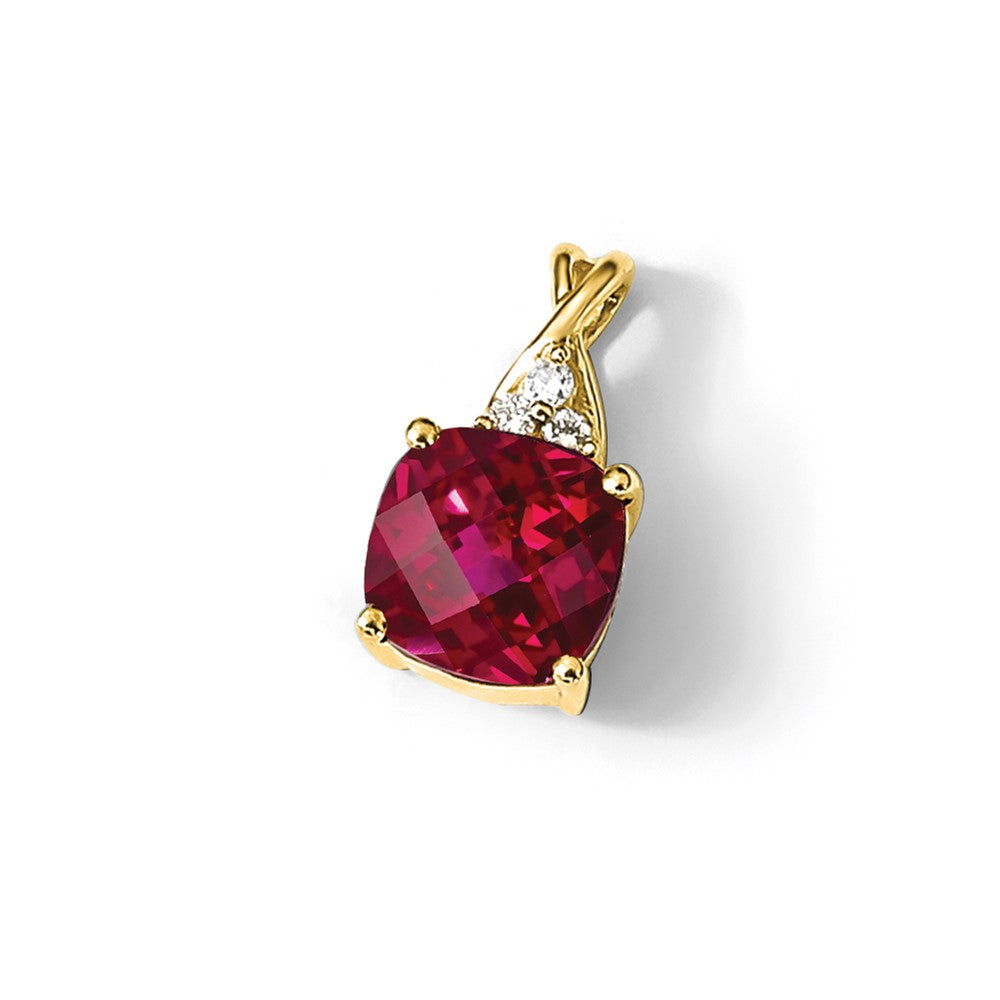 10k Checkerboard Created Ruby and Diamond Pendant