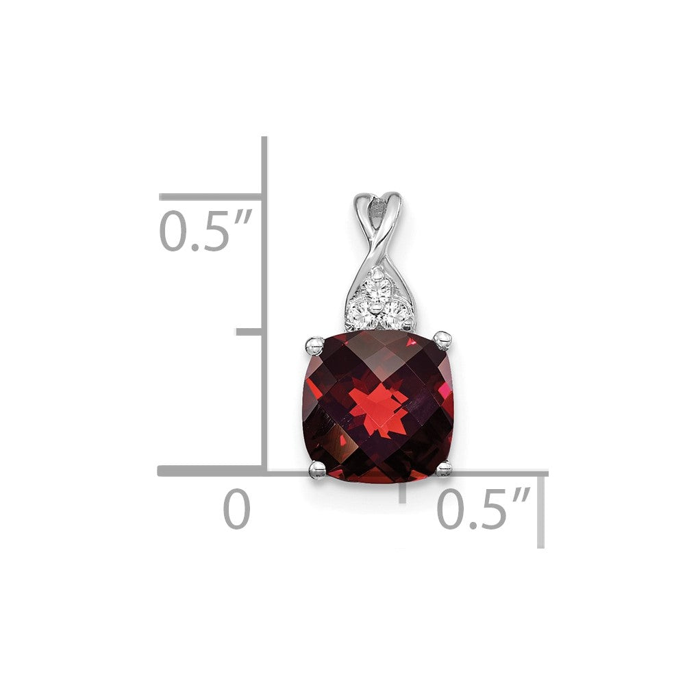 14k White Gold 7mm Cushion Checkerboard January/Garnet and Diamond Pendant
