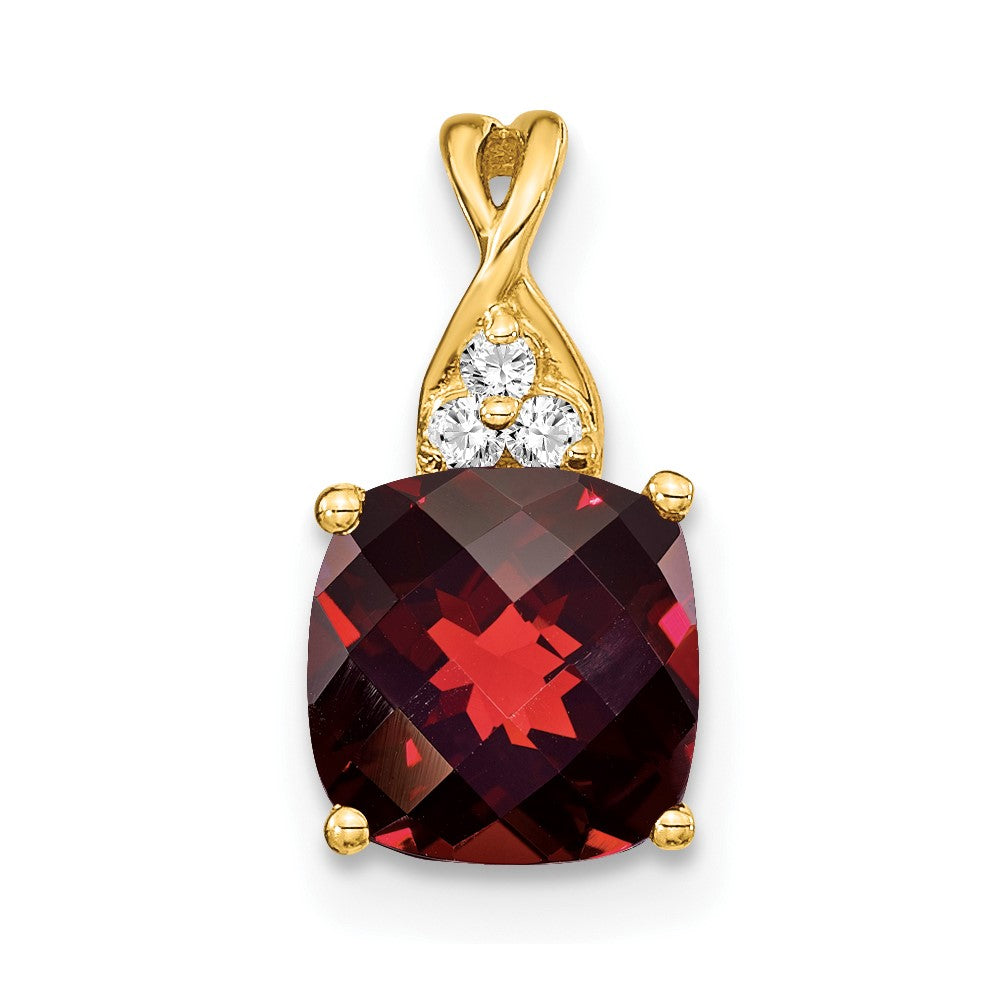 14k 7mm Cushion Checkerboard January/Garnet and Diamond Pendant