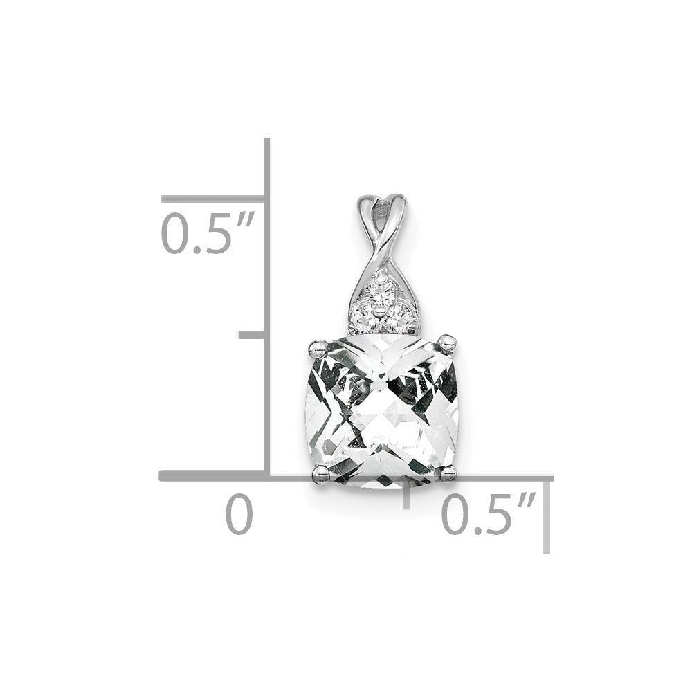 14k White Gold 7mm Cushion Checkerboard April/White Topaz and Diamond Pendant
