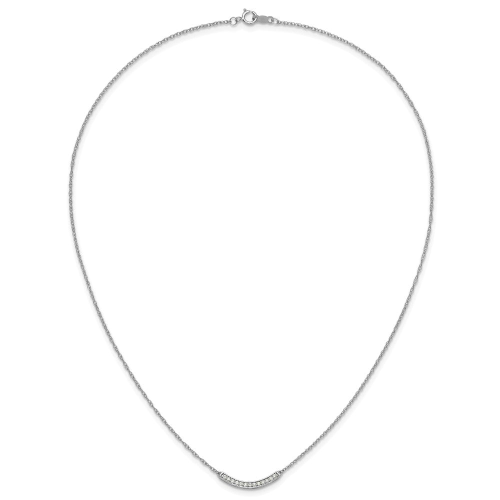 10k White Gold Diamond Curved Bar 18 inch Necklace
