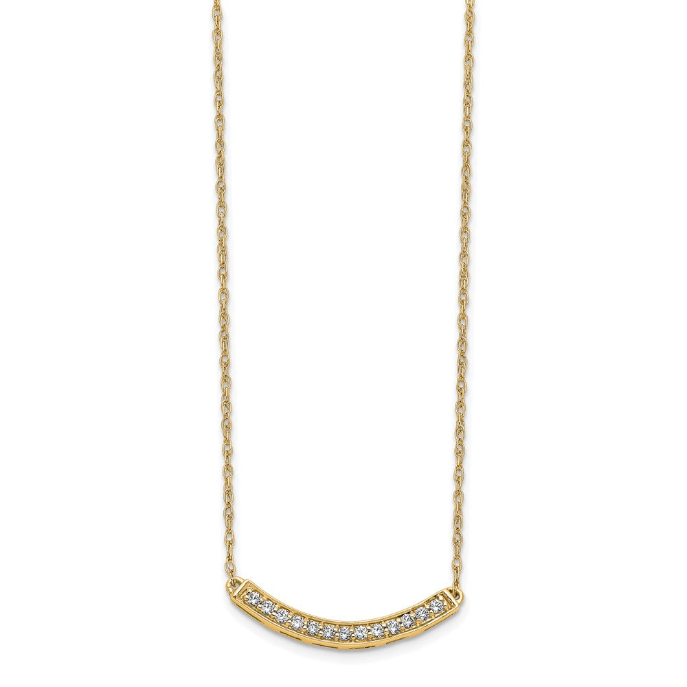 14k Polished 1/6 carat Diamond Curved Bar 18 inch Necklace