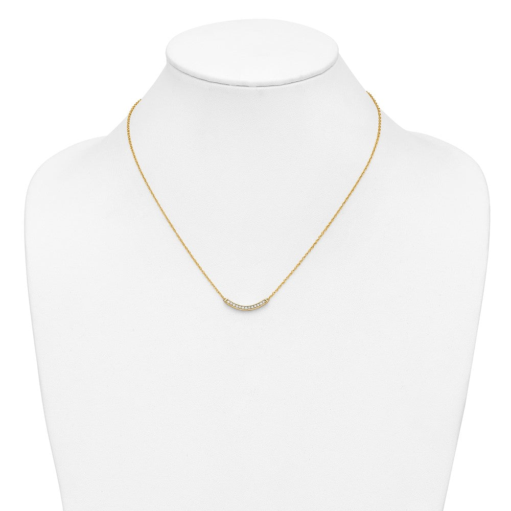 14k Polished 1/6 carat Diamond Curved Bar 18 inch Necklace