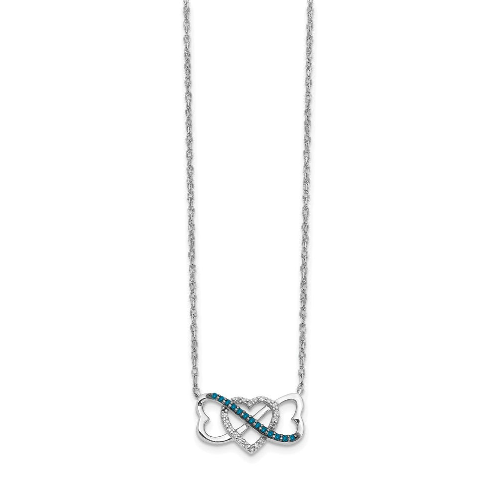 14k White Gold 1/10 carat Blue and White Diamond Heart Infinity 17 inch Necklace