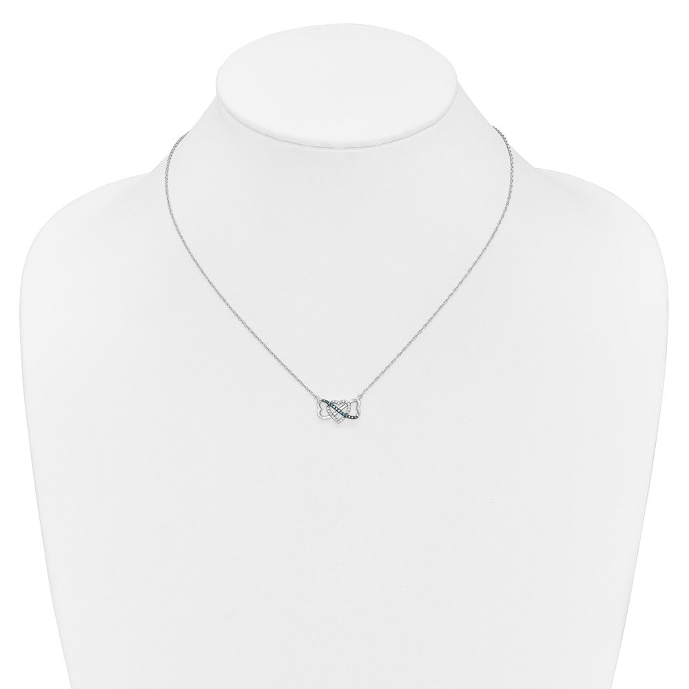 14k White Gold 1/10 carat Blue and White Diamond Heart Infinity 17 inch Necklace