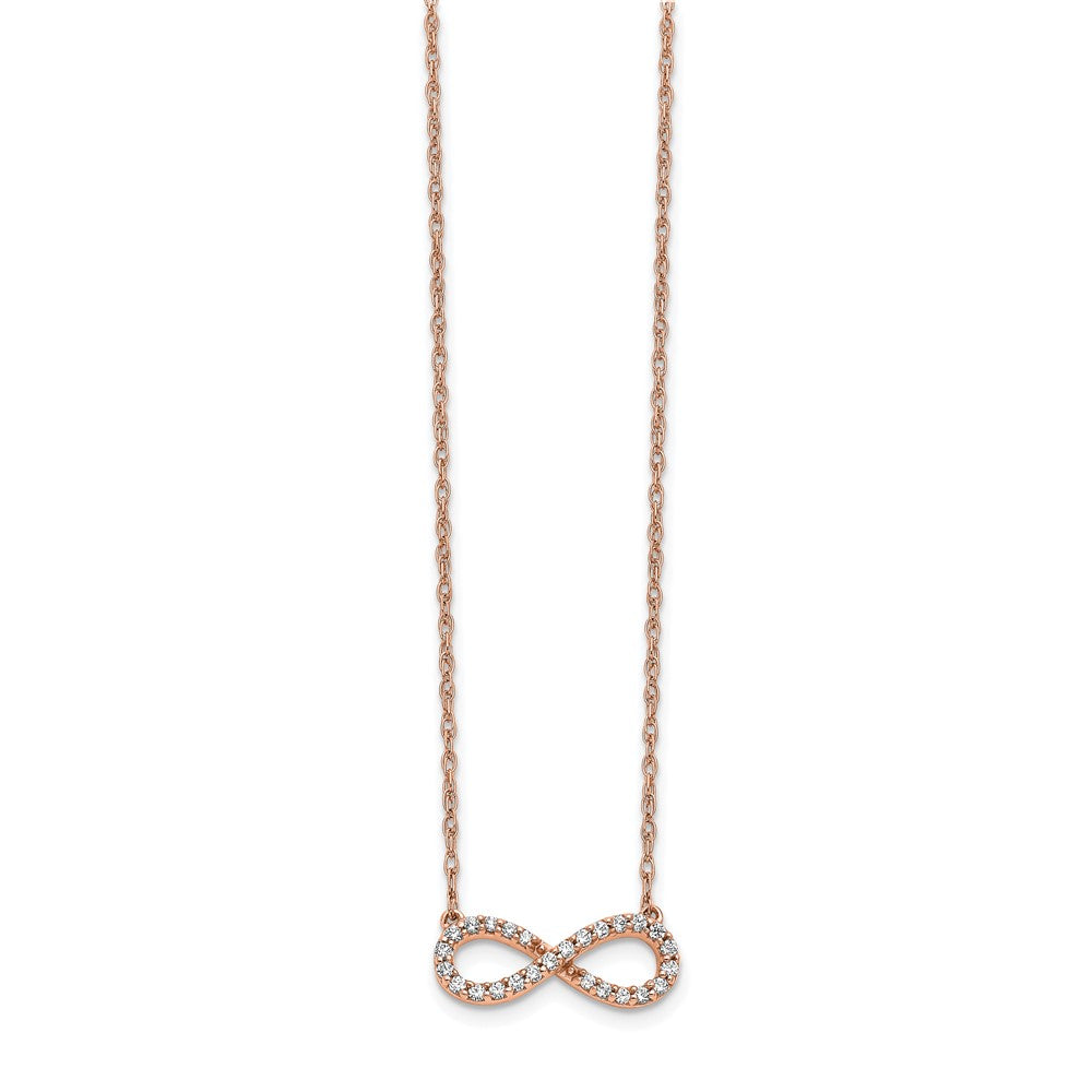 14K Rose Gold Polished 1/6 carat Diamond Infinity Symbol 18 inch Necklace