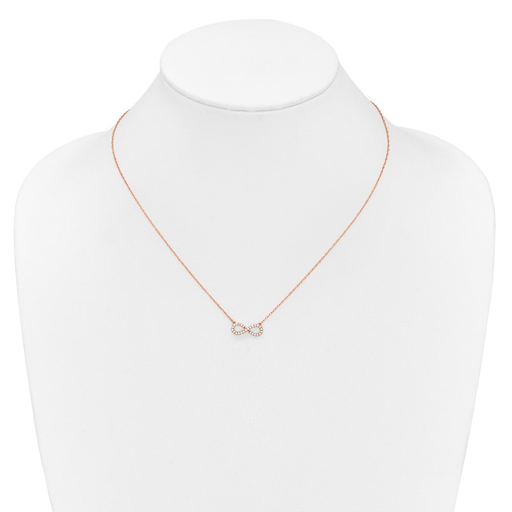 14K Rose Gold Polished 1/6 carat Diamond Infinity Symbol 18 inch Necklace