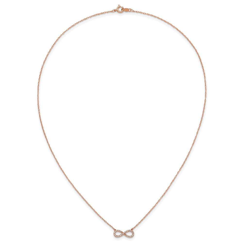 14K Rose Gold Polished 1/6 carat Diamond Infinity Symbol 18 inch Necklace