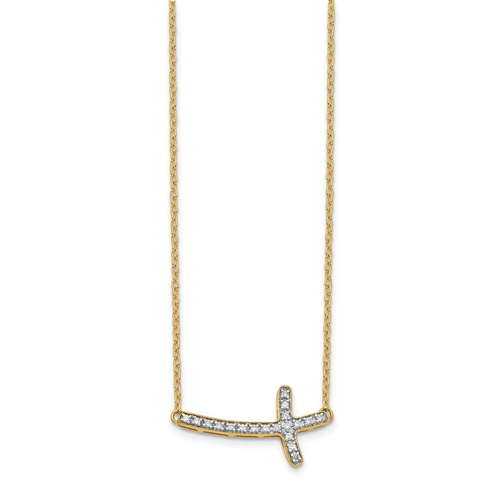 14k Polished 1/10 carat Diamond Sideways Cross 18 inch Necklace